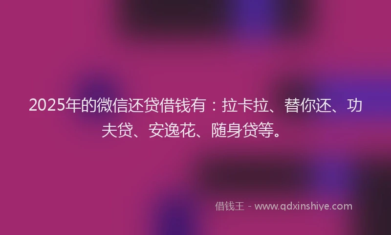 2025年的微信还贷借钱有：拉卡拉、替你还、功夫贷、安逸花、随身贷等。