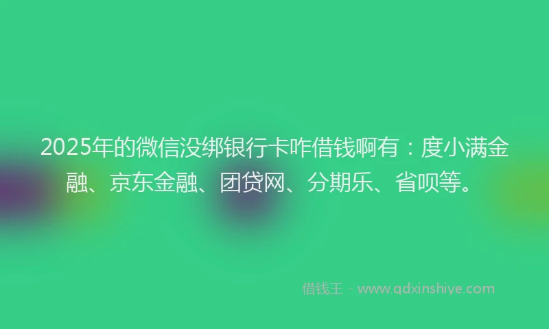 2025年的微信没绑银行卡咋借钱啊有：度小满金融、京东金融、团贷网、分期乐、省呗等。