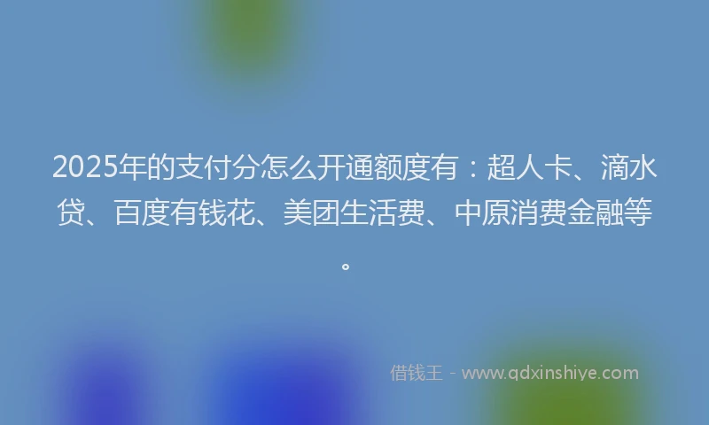 2025年的支付分怎么开通额度有：超人卡、滴水贷、百度有钱花、美团生活费、中原消费金融等。