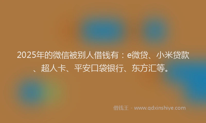 2025年的微信被别人借钱有：e微贷、小米贷款、超人卡、平安口袋银行、东方汇等。