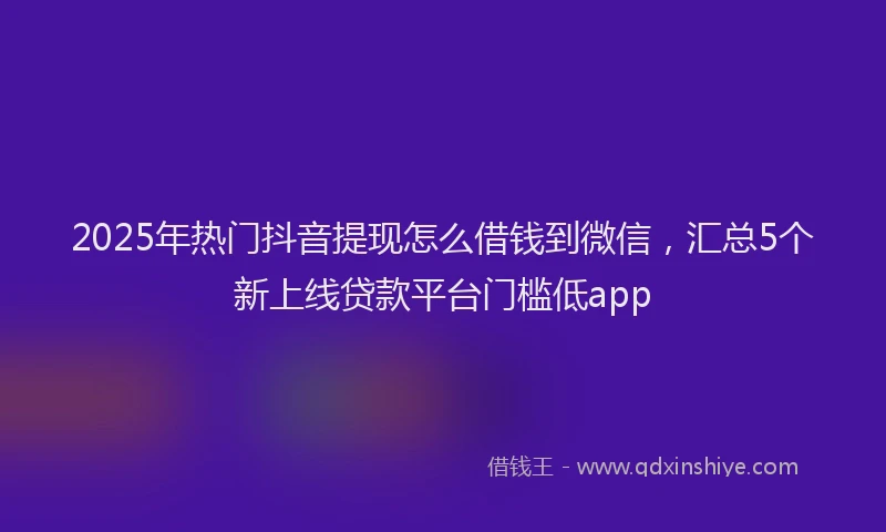 2025年热门抖音提现怎么借钱到微信，汇总5个新上线贷款平台门槛低app