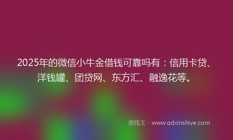 2025年的微信小牛金借钱可靠吗有：信用卡贷、洋钱罐、团贷网、东方汇、融逸花等。