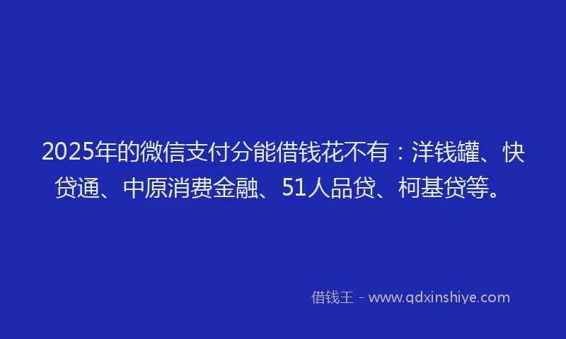 2025年的微信支付分能借钱花不有：洋钱罐、快贷通、中原消费金融、51人品贷、柯基贷等。