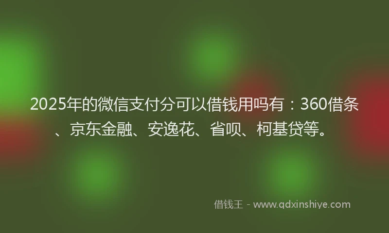 2025年的微信支付分可以借钱用吗有：360借条、京东金融、安逸花、省呗、柯基贷等。