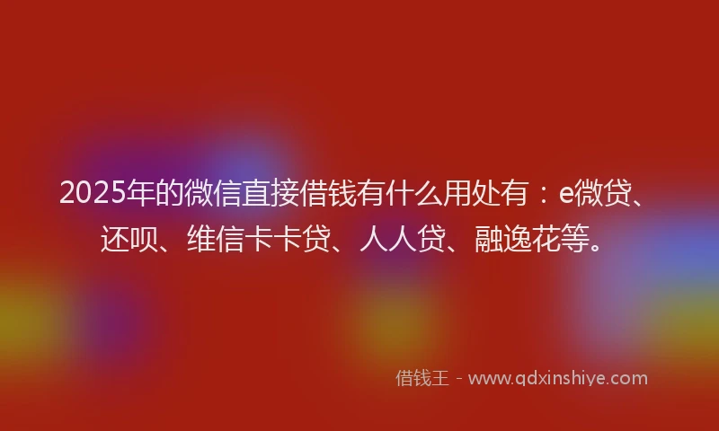 2025年的微信直接借钱有什么用处有：e微贷、还呗、维信卡卡贷、人人贷、融逸花等。