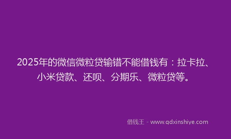2025年的微信微粒贷输错不能借钱有：拉卡拉、小米贷款、还呗、分期乐、微粒贷等。