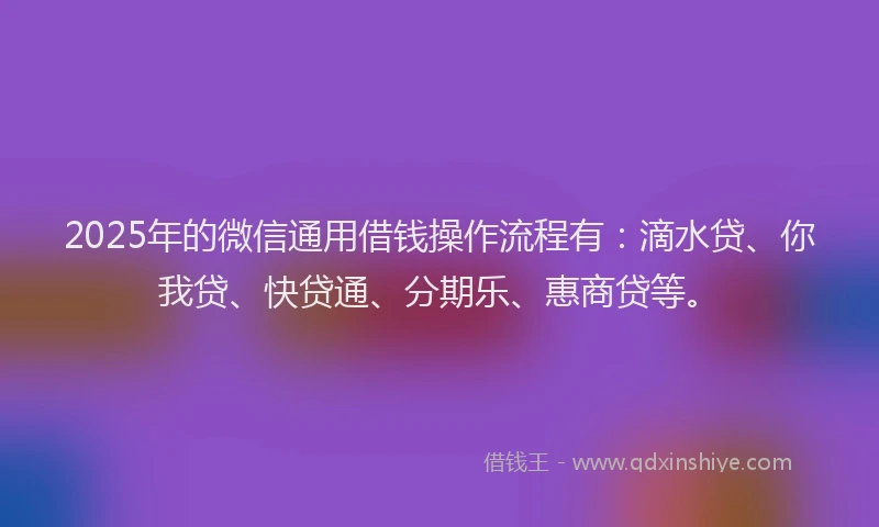 2025年的微信通用借钱操作流程有：滴水贷、你我贷、快贷通、分期乐、惠商贷等。