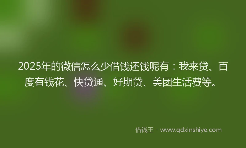 2025年的微信怎么少借钱还钱呢有：我来贷、百度有钱花、快贷通、好期贷、美团生活费等。