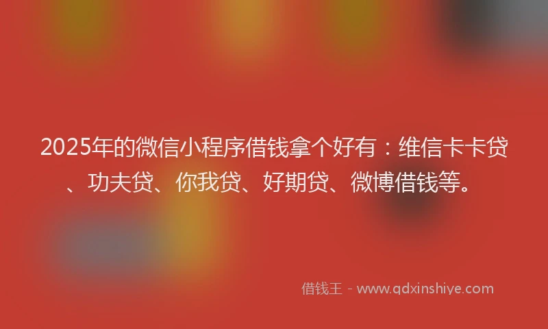 2025年的微信小程序借钱拿个好有：维信卡卡贷、功夫贷、你我贷、好期贷、微博借钱等。