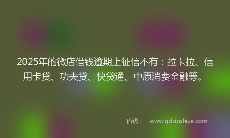 2025年的微店借钱逾期上征信不有：拉卡拉、信用卡贷、功夫贷、快贷通、中原消费金融等。