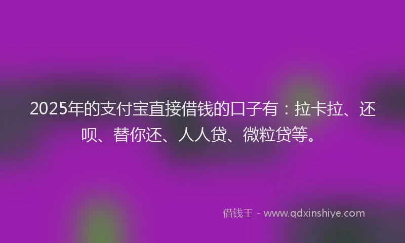 2025年的支付宝直接借钱的口子有：拉卡拉、还呗、替你还、人人贷、微粒贷等。