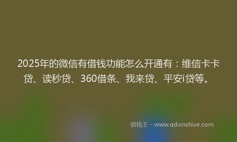 2025年的微信有借钱功能怎么开通有：维信卡卡贷、读秒贷、360借条、我来贷、平安i贷等。