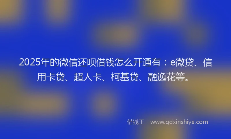 2025年的微信还呗借钱怎么开通有：e微贷、信用卡贷、超人卡、柯基贷、融逸花等。