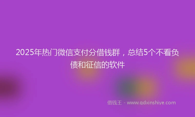 2025年热门微信支付分借钱群，总结5个不看负债和征信的软件