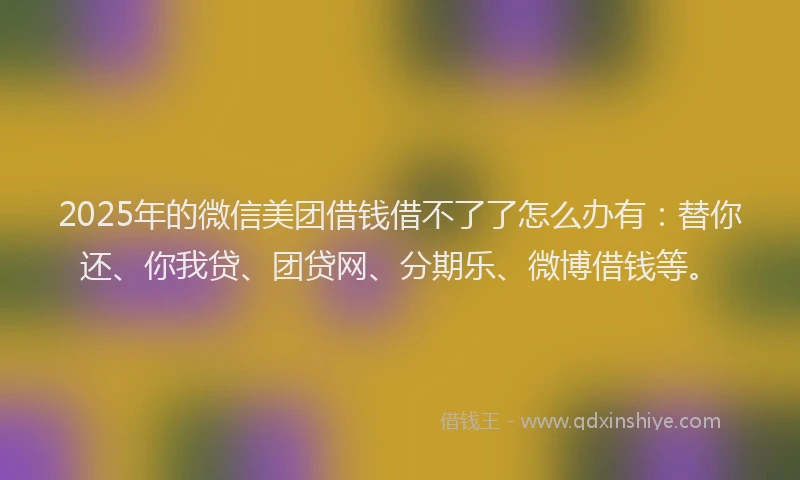 2025年的微信美团借钱借不了了怎么办有：替你还、你我贷、团贷网、分期乐、微博借钱等。