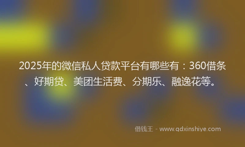 2025年的微信私人贷款平台有哪些有：360借条、好期贷、美团生活费、分期乐、融逸花等。