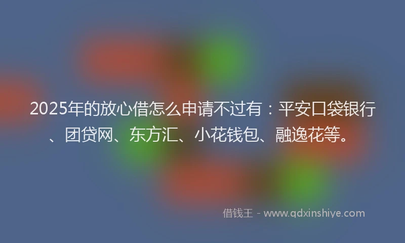 2025年的放心借怎么申请不过有：平安口袋银行、团贷网、东方汇、小花钱包、融逸花等。