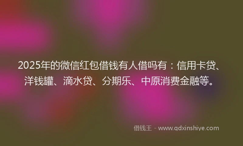 2025年的微信红包借钱有人借吗有：信用卡贷、洋钱罐、滴水贷、分期乐、中原消费金融等。