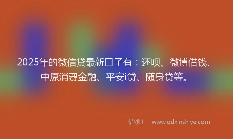 2025年的微信贷最新口子有：还呗、微博借钱、中原消费金融、平安i贷、随身贷等。
