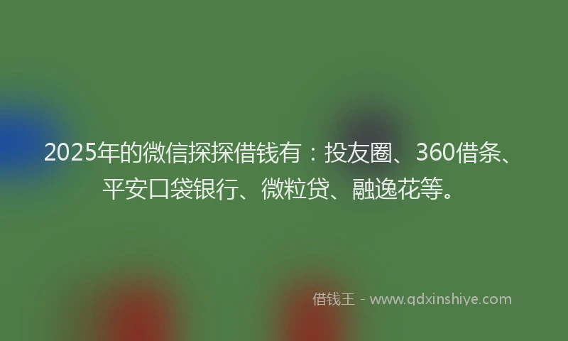 2025年的微信探探借钱有：投友圈、360借条、平安口袋银行、微粒贷、融逸花等。