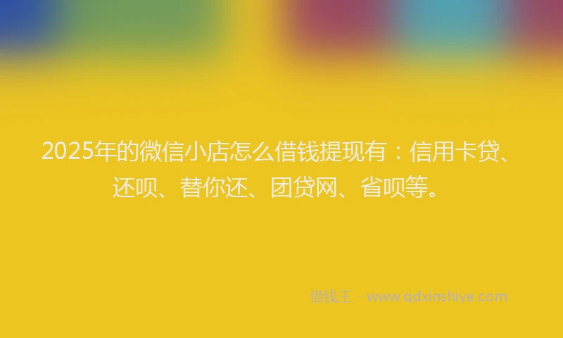 2025年的微信小店怎么借钱提现有：信用卡贷、还呗、替你还、团贷网、省呗等。