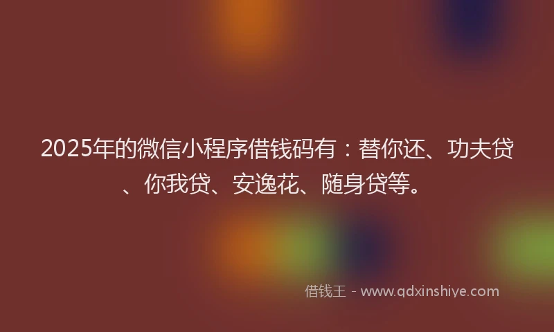 2025年的微信小程序借钱码有：替你还、功夫贷、你我贷、安逸花、随身贷等。