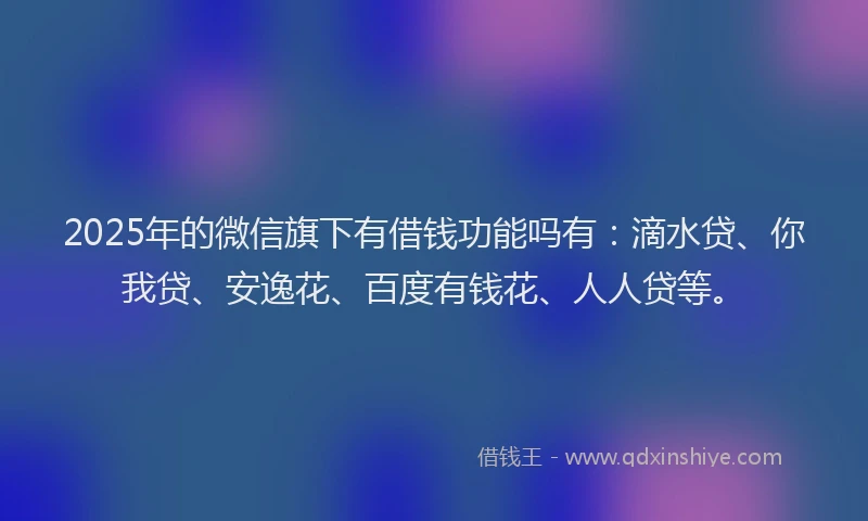 2025年的微信旗下有借钱功能吗有：滴水贷、你我贷、安逸花、百度有钱花、人人贷等。