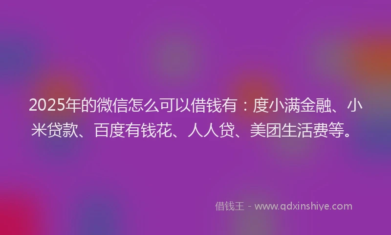 2025年的微信怎么可以借钱有:度小满金融、小米贷款、百度有钱花、人人贷、美团生活费等。