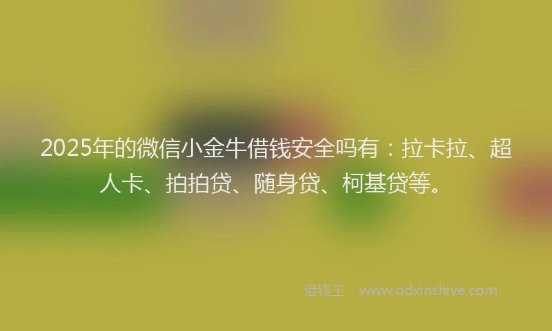 2025年的微信小金牛借钱安全吗有：拉卡拉、超人卡、拍拍贷、随身贷、柯基贷等。
