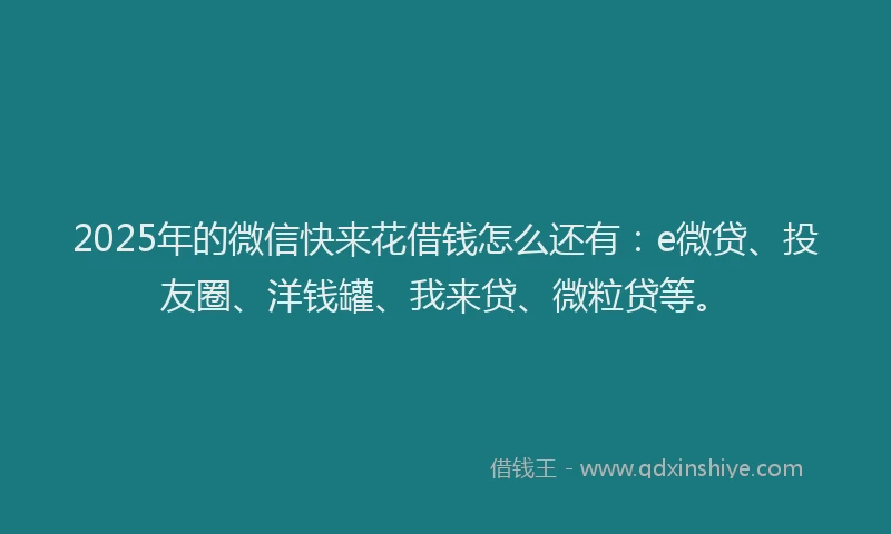 2025年的微信快来花借钱怎么还有：e微贷、投友圈、洋钱罐、我来贷、微粒贷等。