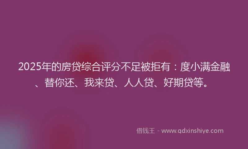 2025年的房贷综合评分不足被拒有：度小满金融、替你还、我来贷、人人贷、好期贷等。