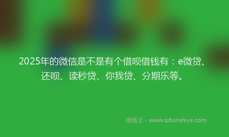 2025年的微信是不是有个借呗借钱有：e微贷、还呗、读秒贷、你我贷、分期乐等。