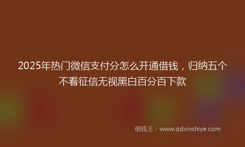 2025年热门微信支付分怎么开通借钱，归纳五个不看征信无视黑白百分百下款
