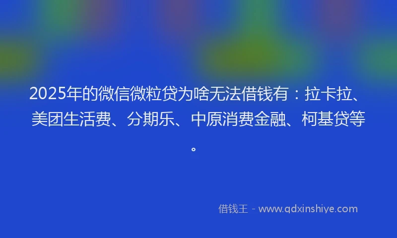 2025年的微信微粒贷为啥无法借钱有：拉卡拉、美团生活费、分期乐、中原消费金融、柯基贷等。