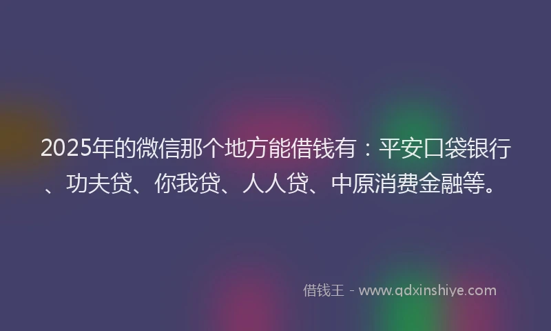 2025年的微信那个地方能借钱有：平安口袋银行、功夫贷、你我贷、人人贷、中原消费金融等。
