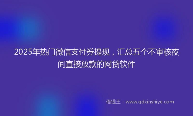 2025年热门微信支付券提现，汇总五个不审核夜间直接放款的网贷软件