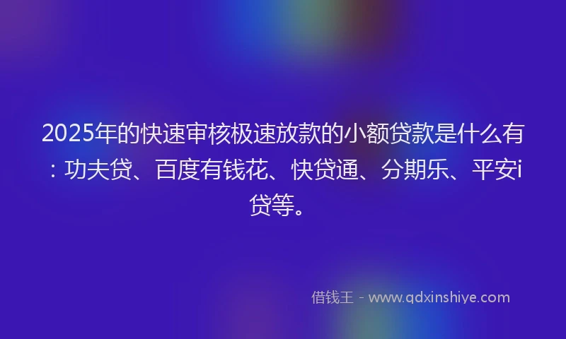 2025年的快速审核极速放款的小额贷款是什么有：功夫贷、百度有钱花、快贷通、分期乐、平安i贷等。