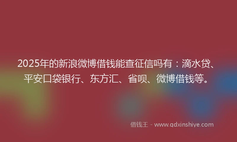 2025年的新浪微博借钱能查征信吗有：滴水贷、平安口袋银行、东方汇、省呗、微博借钱等。