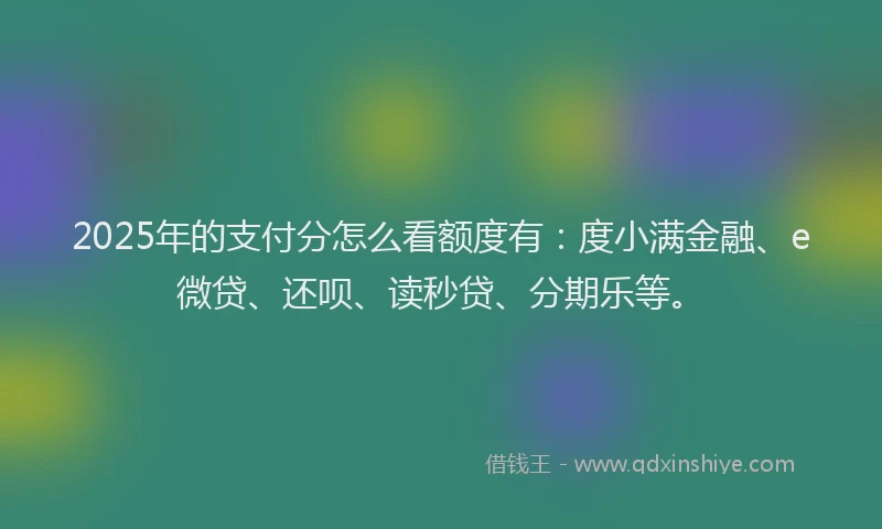 2025年的支付分怎么看额度有:度小满金融、e微贷、还呗、读秒贷、分期乐等。