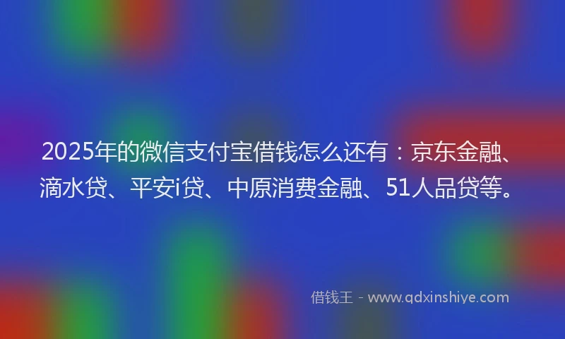 2025年的微信支付宝借钱怎么还有：京东金融、滴水贷、平安i贷、中原消费金融、51人品贷等。