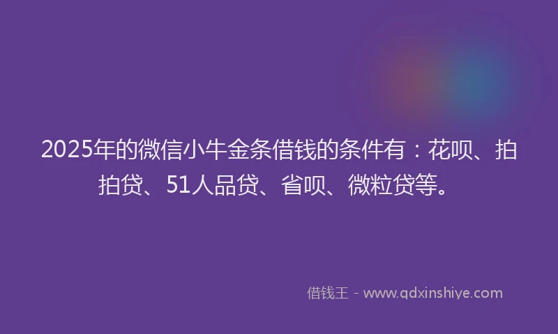 2025年的微信小牛金条借钱的条件有：花呗、拍拍贷、51人品贷、省呗、微粒贷等。
