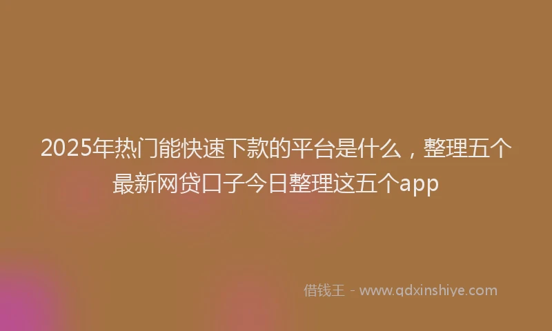 2025年热门能快速下款的平台是什么，整理五个最新网贷口子今日整理这五个app