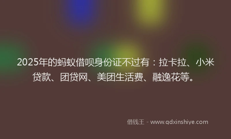 2025年的蚂蚁借呗身份证不过有：拉卡拉、小米贷款、团贷网、美团生活费、融逸花等。