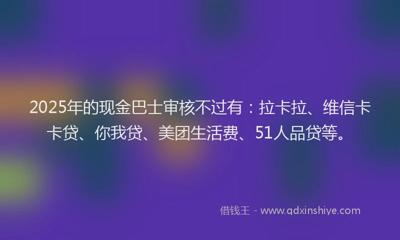 2025年的现金巴士审核不过有：拉卡拉、维信卡卡贷、你我贷、美团生活费、51人品贷等。