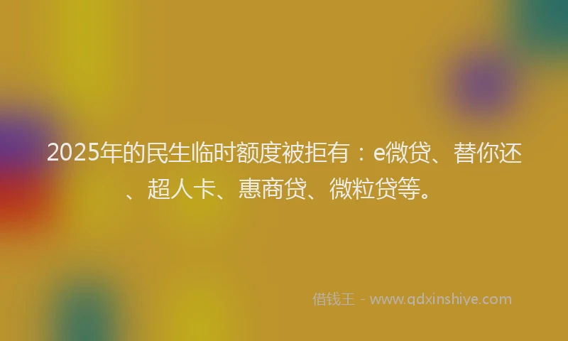 2025年的民生临时额度被拒有：e微贷、替你还、超人卡、惠商贷、微粒贷等。