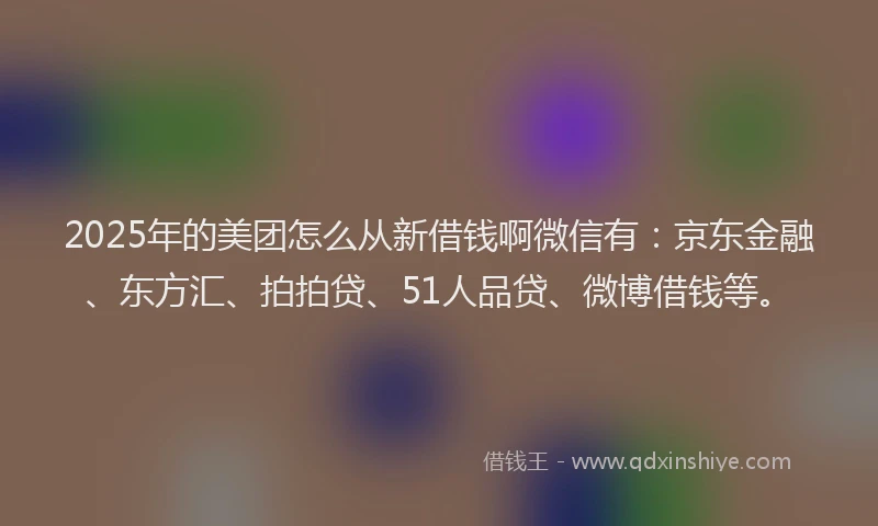 2025年的美团怎么从新借钱啊微信有：京东金融、东方汇、拍拍贷、51人品贷、微博借钱等。