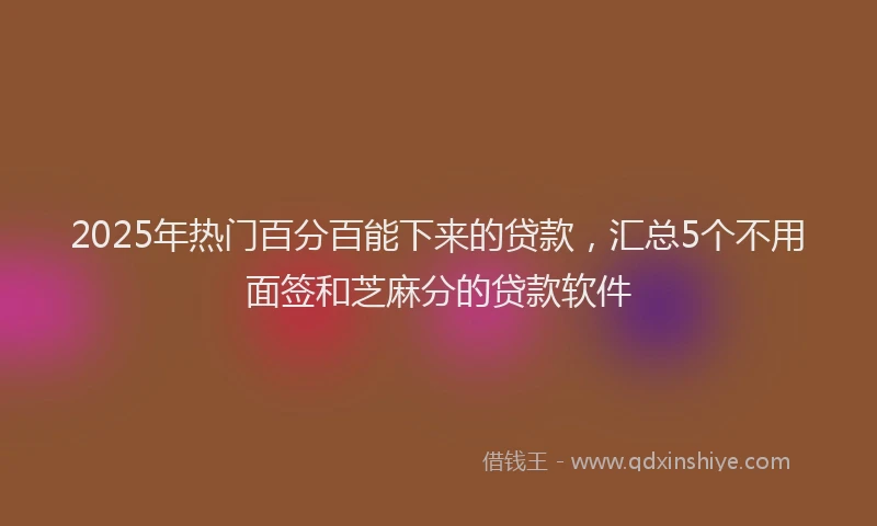 2025年热门百分百能下来的贷款，汇总5个不用面签和芝麻分的贷款软件