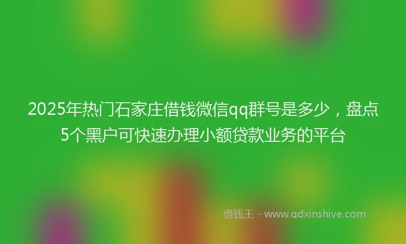 2025年热门石家庄借钱微信qq群号是多少，盘点5个黑户可快速办理小额贷款业务的平台