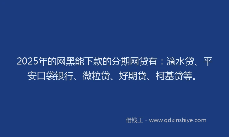 2025年的网黑能下款的分期网贷有：滴水贷、平安口袋银行、微粒贷、好期贷、柯基贷等。