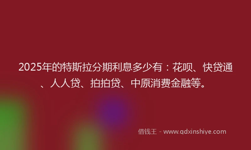 2025年的特斯拉分期利息多少有：花呗、快贷通、人人贷、拍拍贷、中原消费金融等。